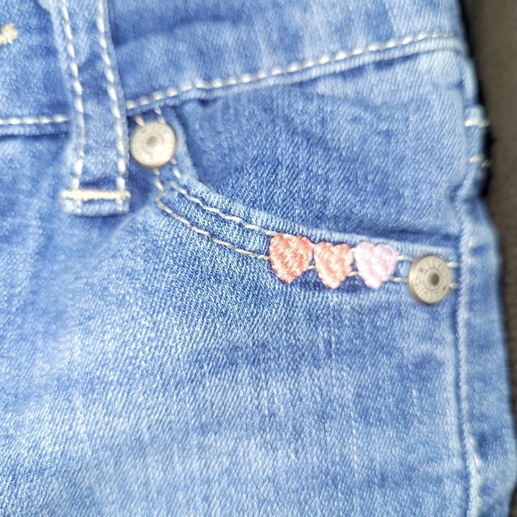 💟 Levi's Red Tab Baby Girl Pull On Blue Jeans Pink Waistband Hearts Embroidery - Picture 6 of 7